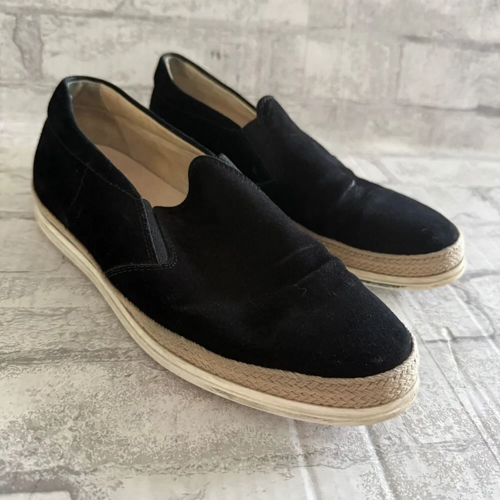 Tods Black Suede Rope Edge Mens Elasticated Side Panel Flat Rubber Loafer Sz 6